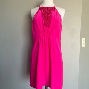 TRINA TURK Silk Rope-Trim Sleeveless Mini Cocktail Summer Party Dress Hot Pink